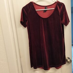 Velvet Short Sleeve Top - Burgundy